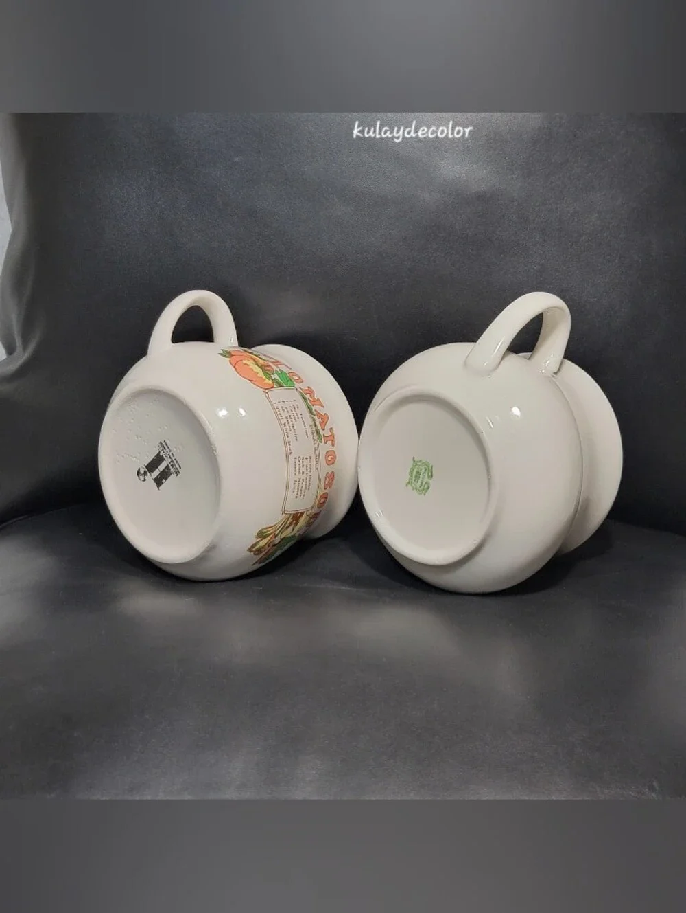 Vintage Chicken & Tomato Recipe Soup Bowls Set of 2 Mugs Retro Kitchen Decor